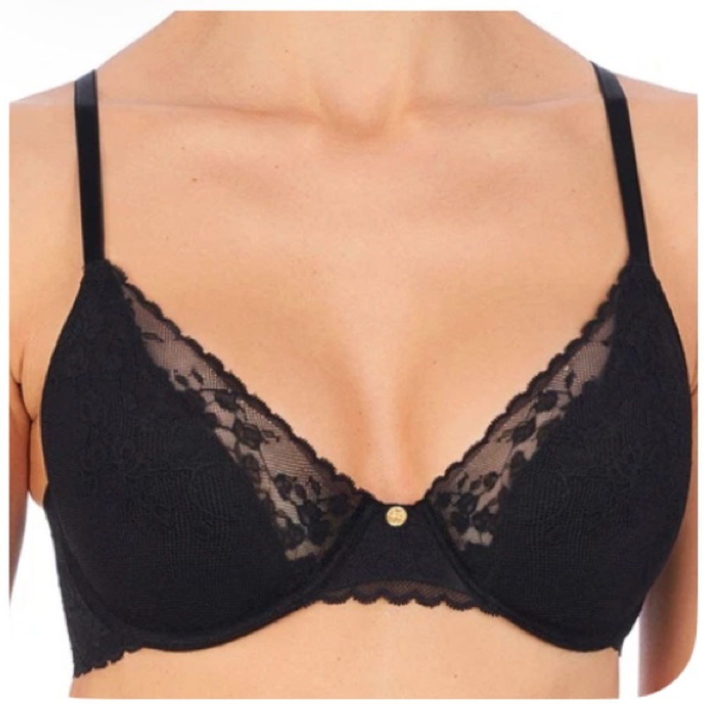 NATORI black push up Cherry Blossom lace spacer underwire bra size 32D NWT